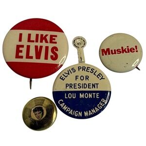 VTG Elvis Presley Muskie Pinback Button Lot Red White Blue Political Memorabilia